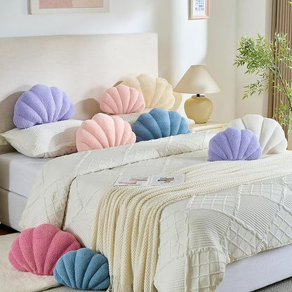 Shell Pillow Seashell Decorative Pillow Pink Beachy Coastal Shell Shaped Throw Pillows 13x10 Inch Soft Ocean Beach Sea Shell Plush Pillows Cushion for Bed Couch Living Sofa Room Decor