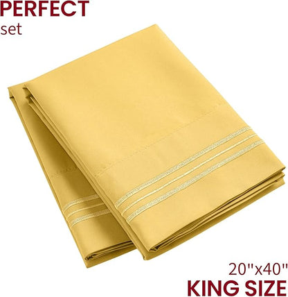 Mellanni Pillow Cases - Luxury, Extra Soft, Cooling Pillow Covers - 2 PC Iconic Collection Pillowcases - Envelope Closure (King 20" x 40", Yellow)