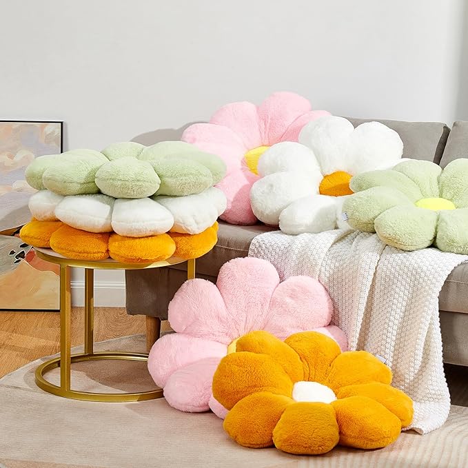 21.65In Cute White Flower Throw Pillow Floor Cushion Pillow as Room Decor Desk Chair Cushion Decorative Bed Throw Pillows for Girls Adults