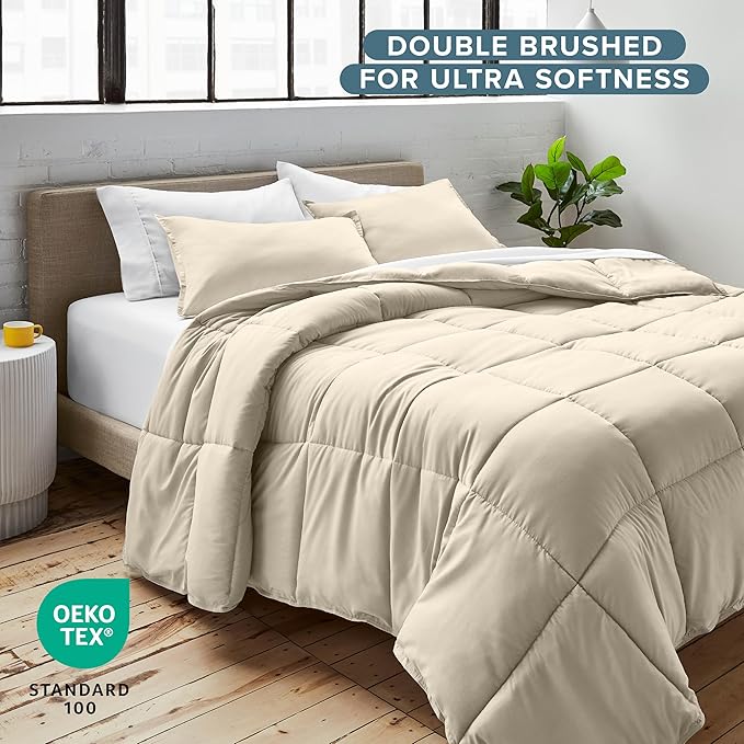 Bare Home Comforter Set - Twin/Twin Extra Long Size - Ultra-Soft - Goose Down Alternative - Premium 1800 Series - All Season Warmth (Sand)