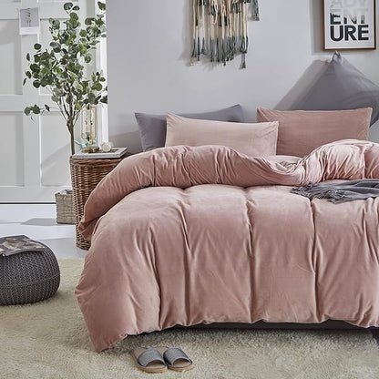 Cottonight Pink Velvet Comforter Set King Dusty Pink Flannel Bedding Comforter Set Winter Warm Blush Pink Heavyweight Warm Blanket Quilts Modern Winter Warm 3 Piece Velvet Comforter Set for King Bed