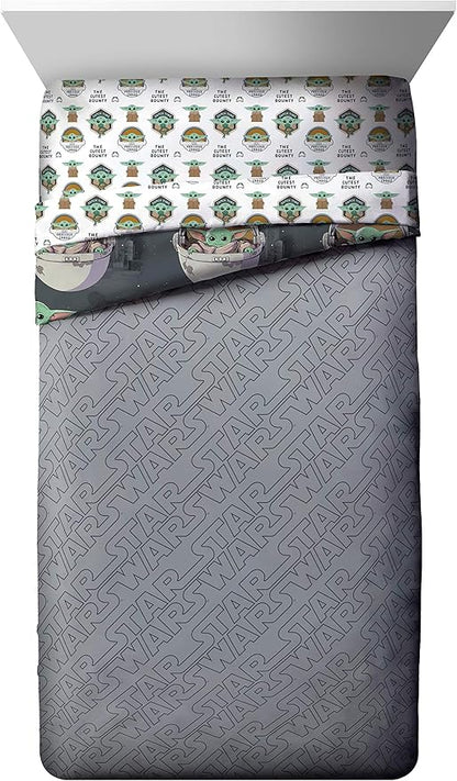 Jay Franco Star Wars The Mandalorian The Child 5 Piece Full Bed Set - Includes Reversible Comforter & Sheet Set - Bedding Features Baby Yoda - Super Soft Fade Resistant Microfiber