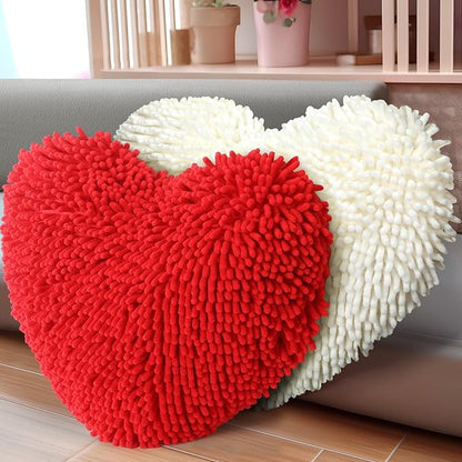 Barydat 2 Set 17 Inch Red Heart Shaped Pillows Valentines Heart Throw Pillows Decorations for Valentine Gift Living Room Sofa Office Sofa Cars Chairs (Red,White)