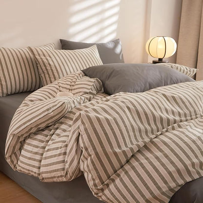 HighBuy Queen Size Comforter Set Boho Grey Gingham Comforter Set Striped Bedding Set Fluffy 3 Piece All Season Lightweight Geometric Chic Comforter Modern Art Decor Bedding Sets Queen