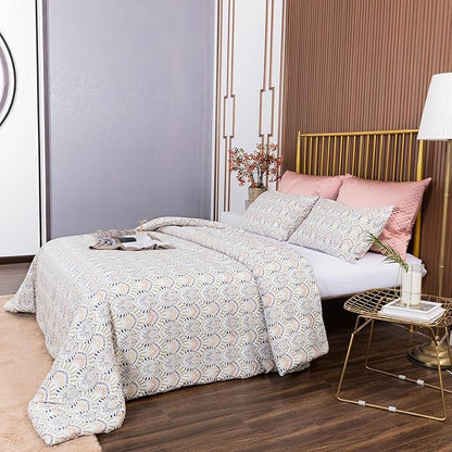 CLOTHKNOW Aztec Boho Queen Comforter Set 3Pcs Ivory Bedding Comforter Sets Geometric Bed Comforter with 2 x Pillow Cases
