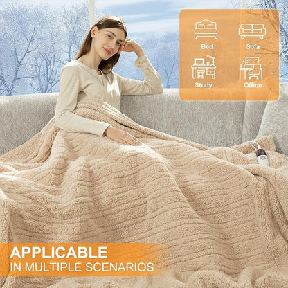 Electric Blanket Twin 62"X84"- Soft Double Sided Sherpa Heated Blanket Twin with 5 Heatings Levels & 10 hrs Auto Shut Off, Fast Heating & ETL Certified, Gift for Women(Beige)
