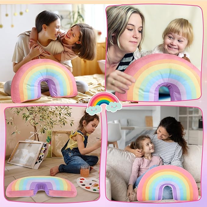Chunful Rainbow Pillow for Girls Kids 13.8 x 8.7 x 4 Inch Plush Cute Rainbow Throw Pillow Arch Shaped Cushion Stuffed Decoration for Bed Chair Room Home Decor Easter Day(Macaron Colors,1 Pcs)