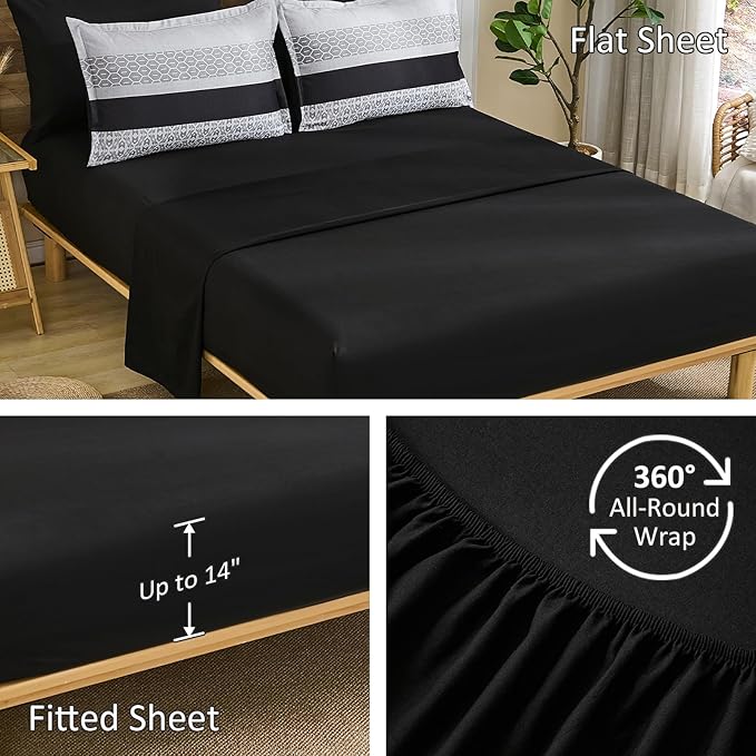 DJY Black Comforter Set Queen Size,7 Pieces Bed in a Bag Boho Striped Bedding Sets,Black and White Soft Microfiber Bedding Set for All Season(104"×90")