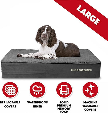The Dog’s Bed Orthopedic Memory Foam Dog Bed Mattress, Plush Fabric, Grey Plush, L, 6-Inch
