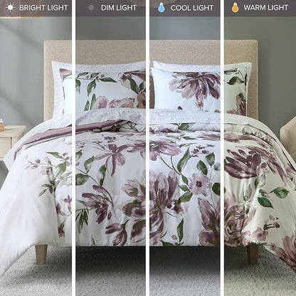 Madison Park Cal King Comforter Set with Sheets, Floral Print, Microfiber Comforter for a King-Size Bed, Shabby Chic Bed in a Bag Set Diamond Printed Sheet, Alice, Cal King Mauve 7 Piece