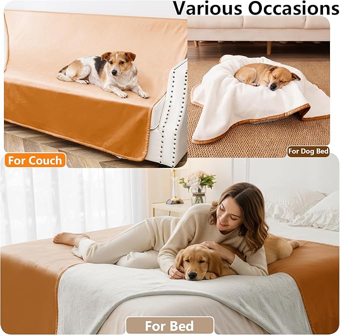 Waterproof Blanket for Couch, Leak Proof Dog Bed Blankets Reversible, Pet Throw Sofa Furniture Protector Machine Washable-52 x82,Orange+Cream