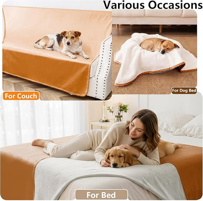 Waterproof Blanket for Couch, Leak Proof Dog Bed Blankets Reversible, Pet Throw Sofa Furniture Protector Machine Washable-52 x82,Orange+Cream