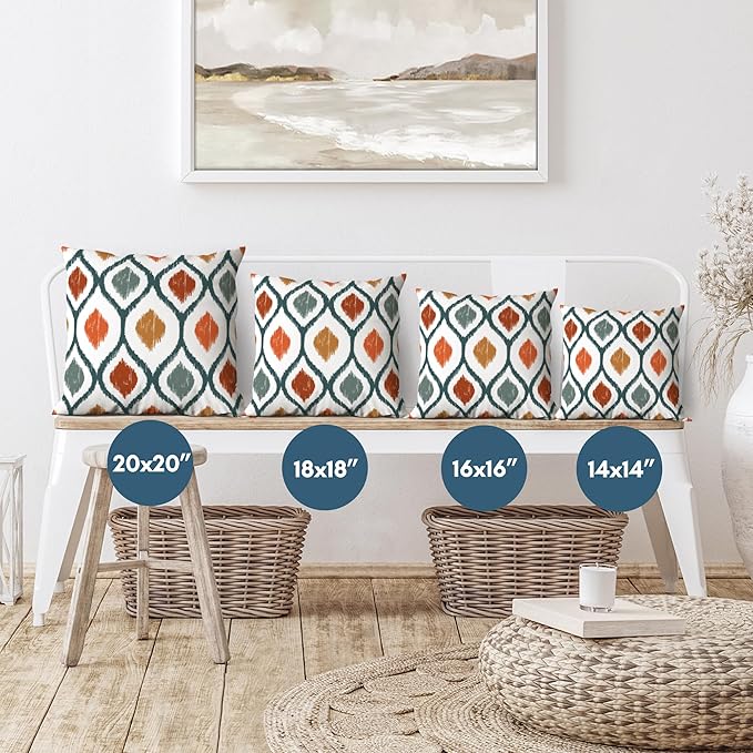 Americanflat 20x20 Throw Pillow with Sewn-in Insert - All-in-One Decorative Pillows - No Cover Needed - Soft and Durable Cushion for Bed or Sofa - Polyester - Deep Teal, Orange, Yellow and White