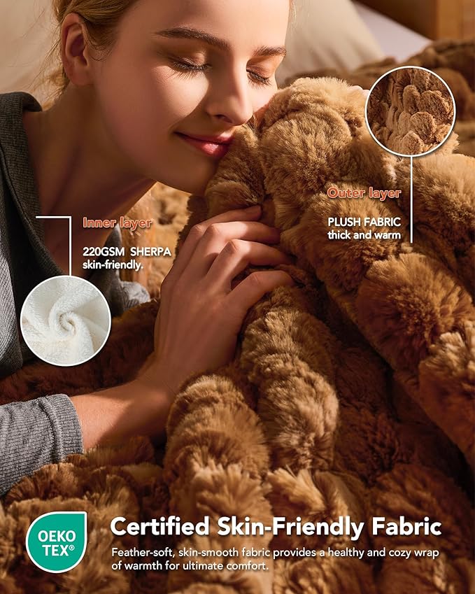 Homemate Heated Blanket Electric Throw - 50"x60" Heating Blanket Throw 4 Hours Auto-Off 10 Heat Levels Over-Heat Protection Luxury 800 GSM Faux Fur 200 GSM Sherpa ETL Certification