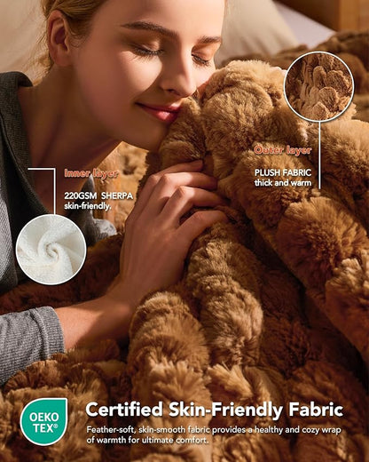 Homemate Heated Blanket Electric Throw - 50"x60" Heating Blanket Throw 4 Hours Auto-Off 10 Heat Levels Over-Heat Protection Luxury 800 GSM Faux Fur 200 GSM Sherpa ETL Certification
