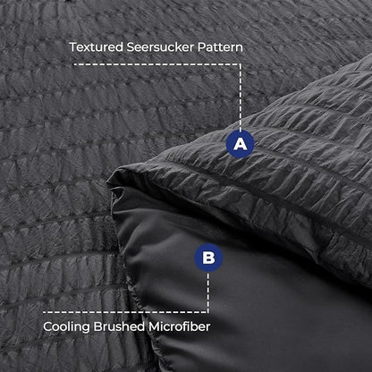 HYMOKEGE Twin XL Comforter Set Seersucker 5 Pieces, All Season Luxury Bed in a Bag for Bedroom, Bedding Set with Comforter, Sheet, Pillowcase & Sham, Dark Grey