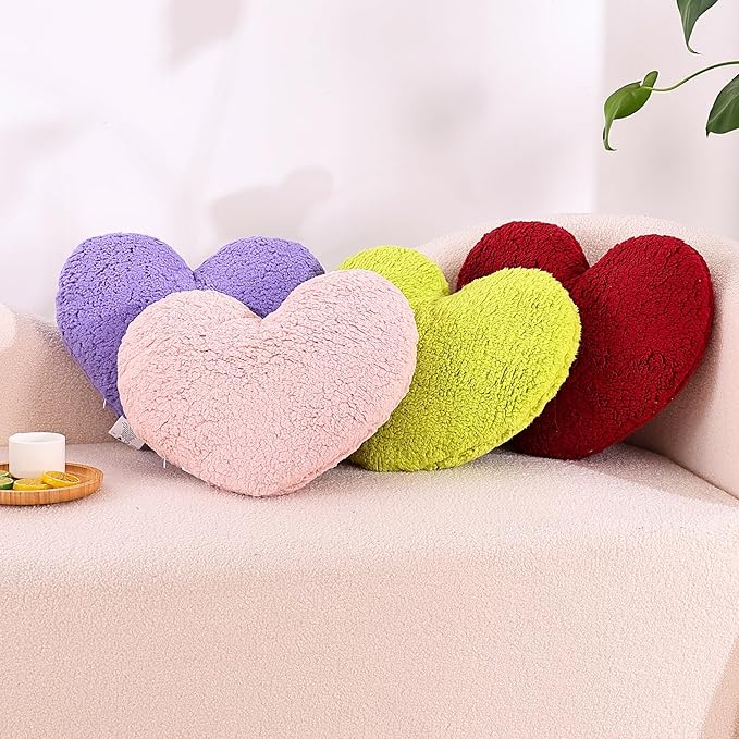 EVOLIVE Heart Pillow, Love Pillow Gifts, 15X17 Inch Large Heart Shaped Pillows, Sherpa Material Room Decor Throw Pillows, Living, Bedroom, Indoor Outdoor (Lavender)