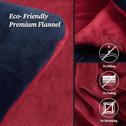 Petrichor Velvet Flannel King Comforter Set- Red and Navy Blanket,Luxury Fuzzy Heavy Bedding Set, 3 Pieces Plush Winter Bed Set with Comforter (90"x104") & 2 Pillow Shams (20"x36")