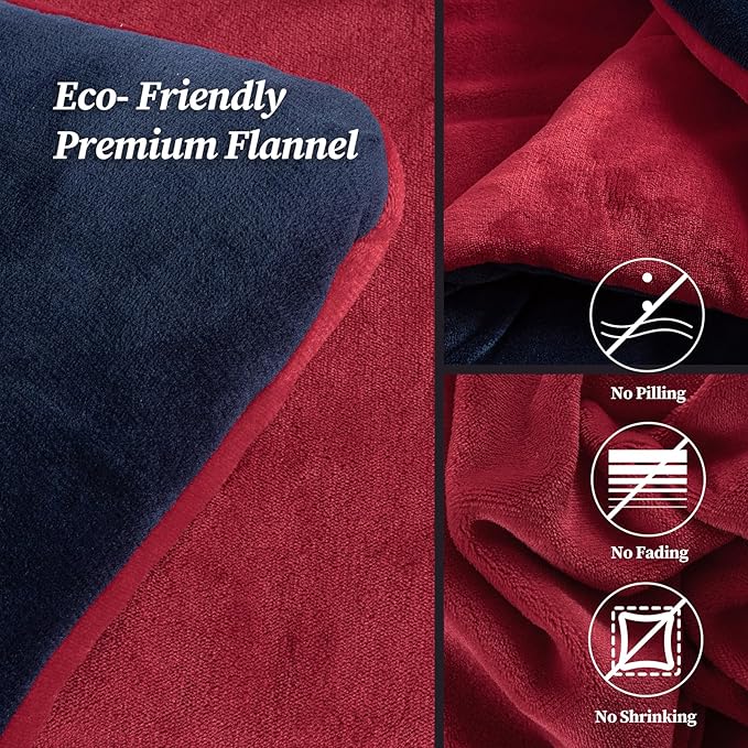 Petrichor Velvet Flannel Queen Comforter Set- Red and Navy Blanket,Luxury Fuzzy Heavy Bedding Set, 3 Pieces Plush Winter Bed Set with Comforter (90"x90") & 2 Pillow Shams (20"x26")