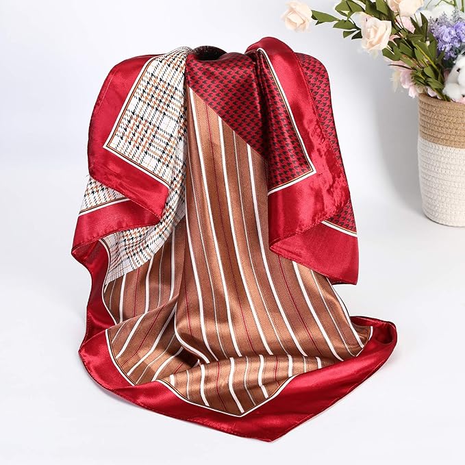 AWAYTR 35” Satin Large Square Head Scarves - 4PCS Silk Like Neck Scarf Hair Sleeping Wraps Satin Silk Scarfs for Women