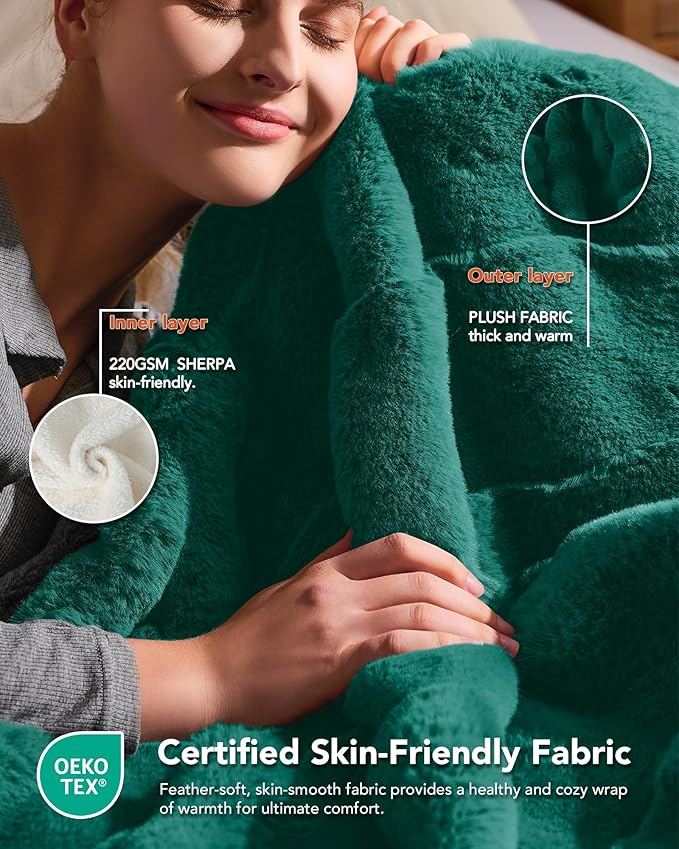 Homemate Heated Blanket Electric Throw - 50"x60" Heating Blanket Throw 1/2/4/6/8 Hours Auto-Off 10 Heat Levels Over-Heat Protection Luxury 800 GSM Faux Fur 200 GSM Sherpa ETL Certification