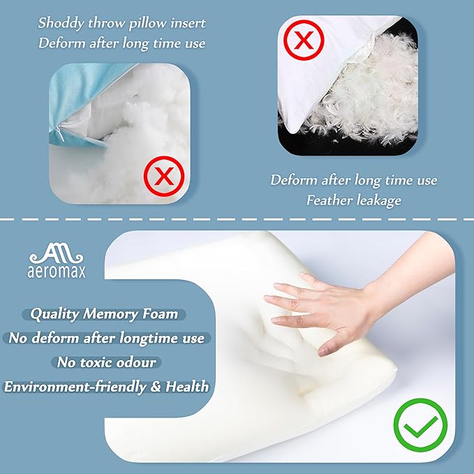 AM AEROMAX 20 ×20 Pillow Insert (Pack of 2) Memory Foam Throw Pillow Insert Sham Square for Decorative Cushion Bed Couch Sofa Without Deform After Longtime Use