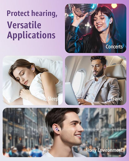 Ear Plugs for Sleeping 45DB Noise Cancelling: Ultra-Comfy Reusable Noise-Reducing Earplugs for Concerts & Travel & Snoring-Silicone Hearing Protection Earbuds with 8 Eartips- Purple