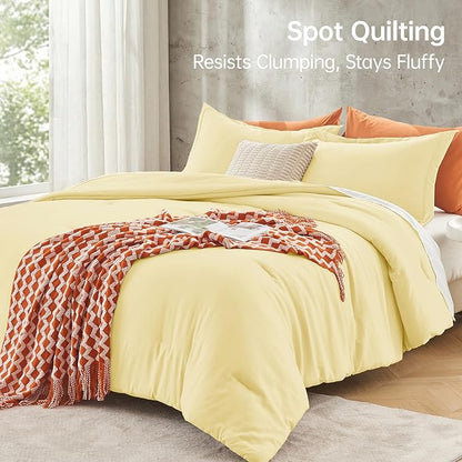 MUXHOMO Queen Comforter Set, All Season Ultra Soft Down Alternative Bedding - 3 Piece Lightweight Bed Set Includes 1 Comforter (90"x90") and 2 Pillow Shams (20"x26"), Cream Yellow