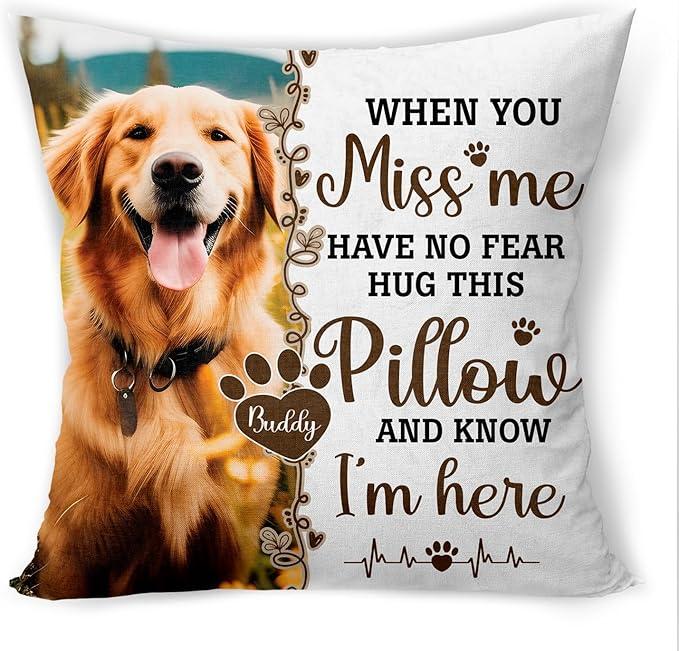 Custom Pet Memorial Throw Pillow (Insert Included) - Dog Photo Gifts for Loss, Customized Pillowcase, Pet Pillows