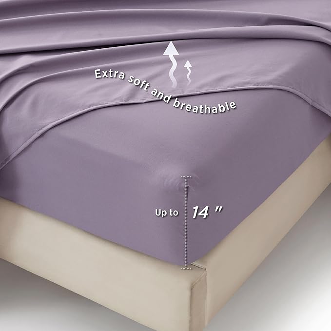 Bedsure Grayish Purple King Comforter Set - 7 Pieces Floral Bedding Sets King Bed in a Bag with Reversible Botanical Flowers Comforter, Sheets, Pillowcases & Shams