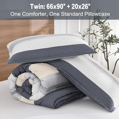 Litanika Comforter Set Twin/Twin XL Blue Yellow - 2 Pieces Lightweight Blue Yellow White Colorblock Stripe Fluffy Bedding Comforter Sets, All Season Bed Set