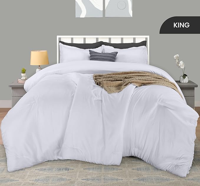 King Comforter Set 3 Piece White by Utopia Bedding, Comforters King Size, Bedding Comforters Sets, Down Alternative Soft Bed Set, 1 Comforter (90 x 102 inches) 2 Pillow Shams (20 x 36 inches)