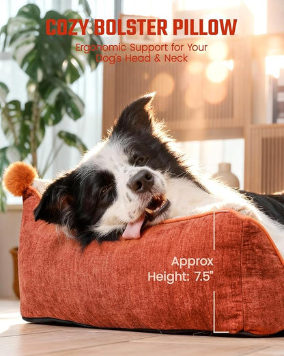 Orthopedic Dog Bed for Large Sized Dogs, Waterproof Supportive Egg Crate Foam Medium Dog Couch, Pet Bed with with Removable Bolsters, Washable Cover Non-Slip Bottom, (36''×26''×7.5'')