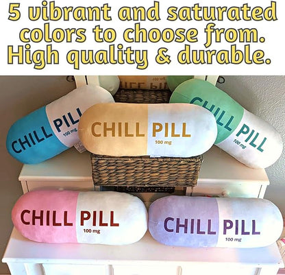 Chill Pill Pillow - Cervical Neck Pillow, Calming Corner Classroom Must Haves Bolster Throw Pillows, College Dorm, Boho Classroom Decor, Lumbar Support, Home Office Preppy Stuff