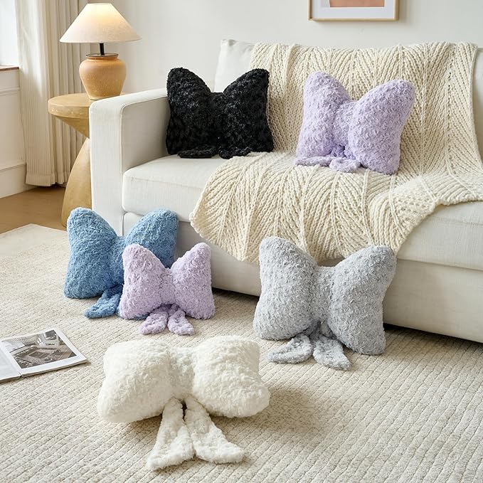 Bow Pillow, Decorative Bow Pillows with Soft Plush for Couch Bed, Bow Shaped Throw Pillow Room Decor for Bedroom, Bow Decorative Pillow for Living Room (White, Small-12 Inches)