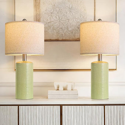 20.5" Small Table Lamps for Living Room Lamp Set of 2 Ceramic Lamps for Bedroom Bedside Lamps Modern Boho Lamps for Night Stands Farmhouse Nightstand Lamp Side End Table Lamp, Light Green