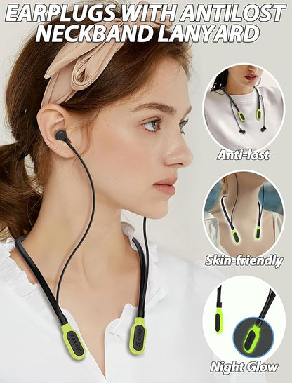 HALLEAST Earplugs for Concert, Noise Reduction, Hearing Protection, with Removable Ear Plug Lanyard, Safety Connector Cord Strap Neckband – SNR 26dB, NRR 14dB, Black Plug + Yellow Tip