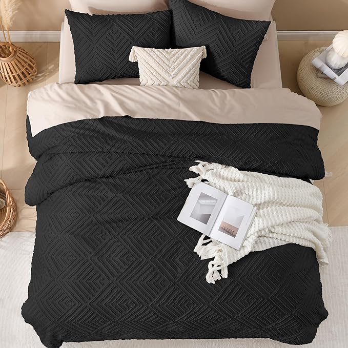 Andency Oversized King Comforter Set 120''x98'', 3 Pieces Black Soft Boho Bedding Set & Collections, All Season Farmhouse Tufted Fluffy Bed Set (1 Comforter, 2 Pillowcases)