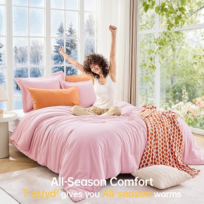 MUXHOMO Pink California King Comforter Set, All Season Ultra Soft Down Alternative Bedding - 3 Piece Lightweight Bed Set Includes 1 Comforter (104"x96") and 2 Pillow Shams (20"x36")