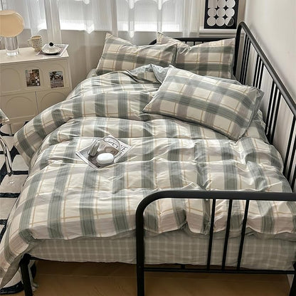 VM VOUGEMARKET Plaid Bedding Comforter Set King Green Grid Down Comforter with 2 Pillowcases,Modern Men Boy's Quilt Set