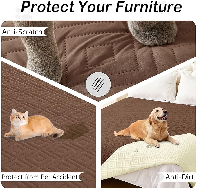 hyha Waterproof Dog Blanket, Soft Dog Bed Cover Pet Blankets, Waterproof Sofa Couch Cover for Dogs Washable, Reversible Pet Couch Covers for Sofa Furniture (68x82 Inch, Brown/Beige)
