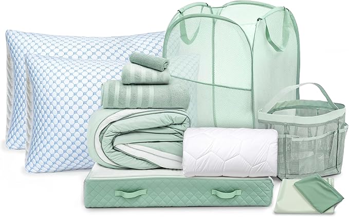 Hearth & Harbor Complete Dorm Room Set, Twin XL Comforter Set, Sheet Set, Pillows, Mattress Protector, Towels and Organizers - All Dorm Accessories Included