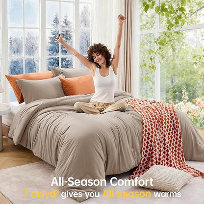 MUXHOMO Full Comforter Sets, All Season Ultra Soft Down Alternative Bedding - 3 Piece Lightweight Bed Set Includes 1 Comforter (82"x86") and 2 Pillow Shams (20"x26"), Dark Linen