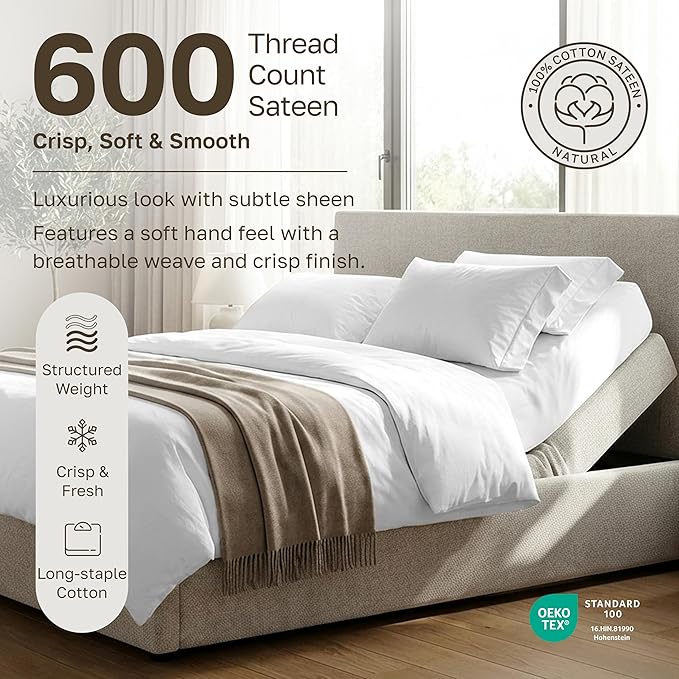 California Design Den Split King Sheet Set - 100% Cotton, 600 Thread Count, Breathable Luxury King Size Sheets for Adjustable Bed, Luxury Hotel-Quality Sheets with Soft Sateen Weave - Mist Grey