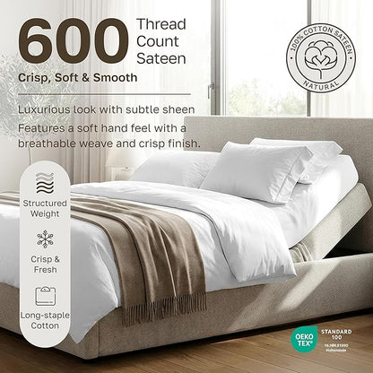 California Design Den Split King Sheet Set - 100% Cotton, 600 Thread Count Sateen, Breathable Luxury King Size Sheets for Adjustable Bed, Luxury Soft Hotel Quality Sheets - Ivory (Warm Cream)