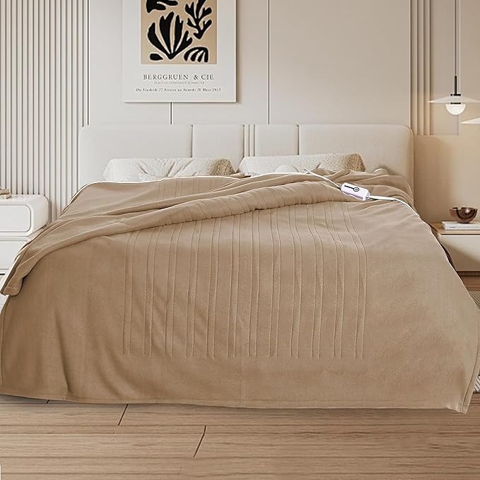 Electric Heated Blanket Full Size 72"x84",Fast Heating Throw, Soft Fleece for Bed & Sofa, 10 Hours Auto Off & 4 Heating Levels, Machine Washable, Gifts for Grandma & Family-Light Brown