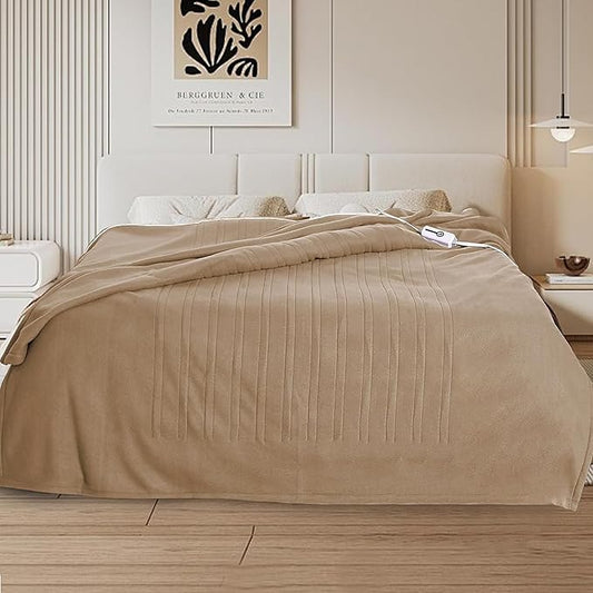 Electric Heated Blanket Full Size 72"x84",Fast Heating Throw, Soft Fleece for Bed & Sofa, 10 Hours Auto Off & 4 Heating Levels, Machine Washable, Gifts for Grandma & Family-Light Brown