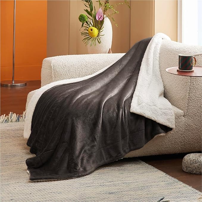 Bedsure GentleSoft Sherpa Fleece Throw Blanket Twin Size for Couch - Thick and Warm Throw for Women and Men, Soft Fuzzy Plush Twin Blanket for Winter, Non-Heated, Brown, 60x80 Inches