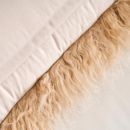 Genuine Mongolian Lamb Fur Pillow Cover – 12"x20" Rectangular Cushion Case – Soft Curly Wool Decorative Accent for Sofa, Bed, or Chair (Frosted Beige)