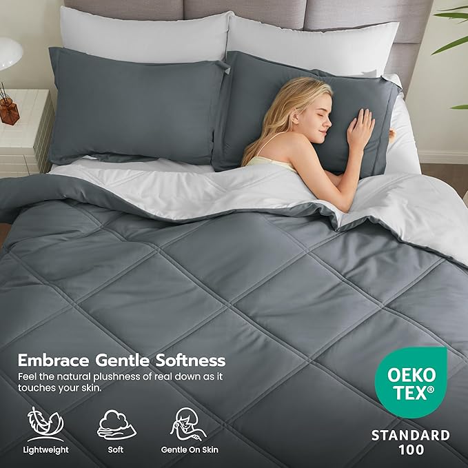 Joiedomi Full Size Comforter Set with Sheets Dark Grey, 7 Pieces Full Size Bed Set with 1 Down Alternative Comforter, 1 Flat Sheet, 1 Fitted Sheet, 2 Pillowcases and 2 Pillow Shams, Bed in a Bag